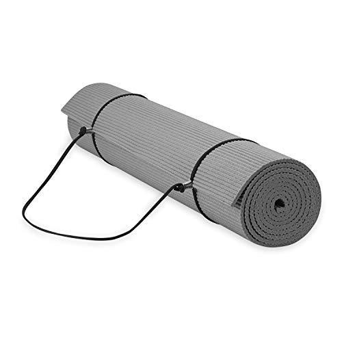 Gaiam Essentials Premium Yoga Mat with Yoga Mat Carrier Sling, Grey, 72'L x 24'W x 1/4 Inch Thick