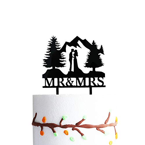Mountain Wedding Cake Topper, Outdoors Wedding Cake Topper, Mr & Mrs Kiss Cake Topper, Hiking Wedding Cake Topper, Forest Theme Cake Topper, Mountain Cake Topper