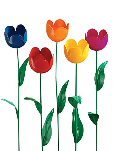 Fox Valley Traders Artificial Tulips Lawn Stakes, One Size Fits All, Multicolor, 5 Count