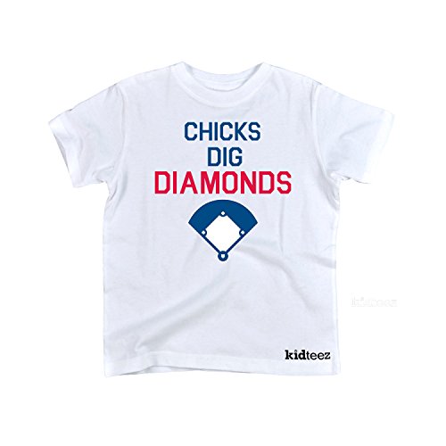 Instant Message - Chicks Dig Diamonds, Baseball - Youth Short Sleeve Graphic T-Shirt - Size Small White