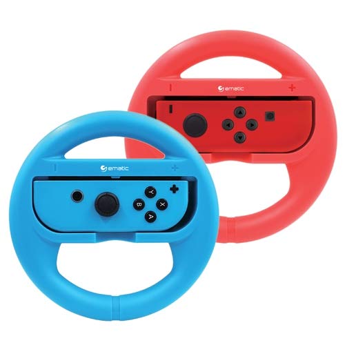 Ematic Nintendo Switch Steering Wheel 2-Pack Red & Blue - For Nintendo Switch - Joy Con Controllers not Included - Full access to all ports & buttons - Ergonomic design for comfort-ability - L