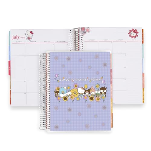 Erin Condren 7x9 Coiled Hello Kitty Life Planner (January 2024 - December 2024) - Hello Kitty Keep Going & Keep Growing classic cover, vertical layout, Hello Kitty theme, platinum coil