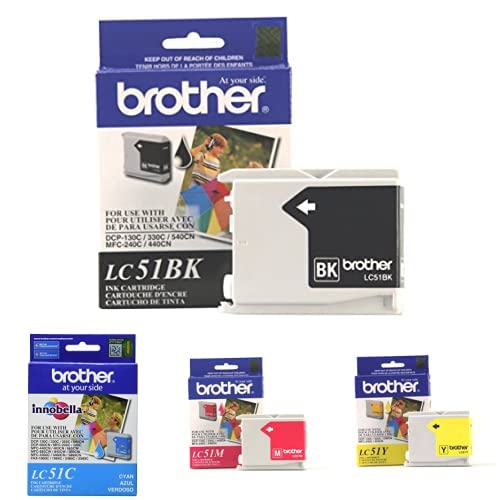 Brother Genuine 4-Color LC51 Cyan Magenta Yellow and Black Ink Cartridge Set, LC51BK, LC51C, LC51M, LC51Y