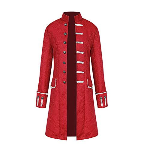 WENKOMG1 Mens Halloween Costume,Medieval Cosplay Costume Caribbean Pirate Style Jacket Captain Roleplay Coat,Comic Vintage Style Jacket Victorian Coat Retro Style outerwear For Men(B-Red,Large)