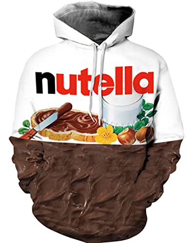 NEWCOSPLAY Unisex 3D Graphic Hoodies for Men Realistic Digital Print Pullover Hoodie Hooded Sweatshirt(Nutella, S-M)