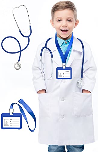 HTVYYDS Doctor Costume Kids, Lab Coat for Kids with Working Stethoscope&ID Card,Doctor Scientist Dress Up Costume for Boy Girls