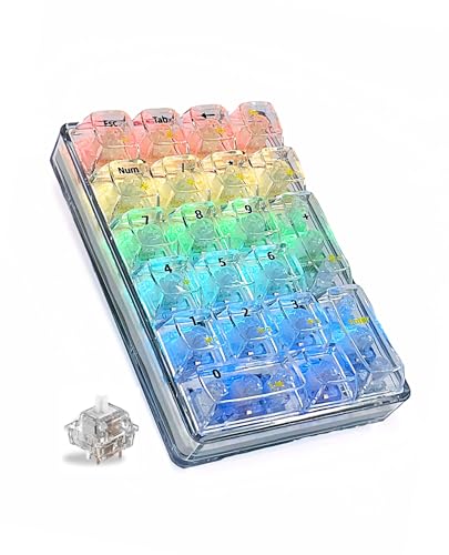 SOLAKAKA K21 RGB Backlit Tri-Mode Transparent Wireless Mechanical Number Pad Supports 3 Bluetooth/2.4GHz/Type C Wired,Hot Swappable 21 Keys Mechanical Numpad with Transparent Keycaps White