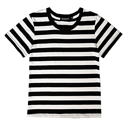 Deerose Black White Striped Shirt Unisex Kids Halloween Prisoner Costume Short Sleeve Summer Basic Top 11-12 Years