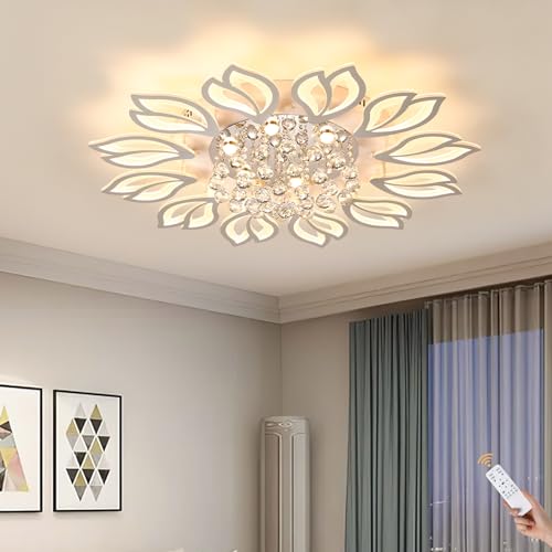Garwarm Modern Ceiling Light,40.7 in Dining Room Light Fixture,12 Petals Flower Flush Mount Ceiling Lights Chandelier,Bedroom Living Room Kitchen Office Lighting Fixture,100W,White