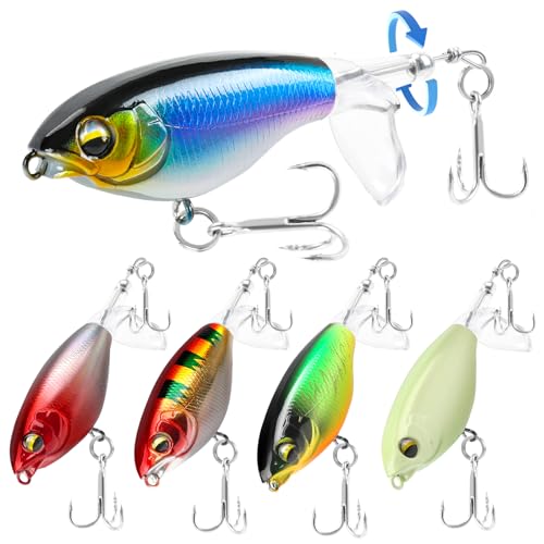 GOANDO Top Water Fishing Lures 5PCS Bass Lures with Propeller Tail Fishing Gear and Equipment for Bass Trout Catfish Pike Perch Bass Fishing Lure Kit for Freshwater or Saltwater