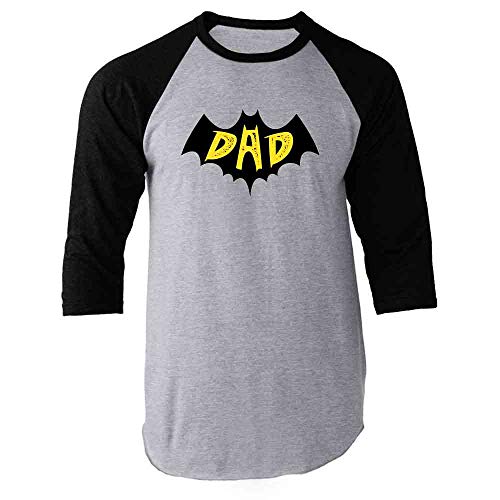 Pop Threads BatDad Superhero Dad Gift for Dad Cosplay Raglan Baseball Tee Shirt Black Sleeves L