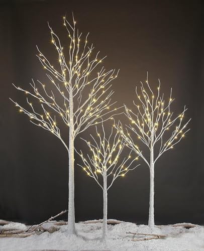 LIGHTSHARE 4 feet 6 feet and 8 Feet Birch Tree,Warm White, for Home,Pack of 3, Festival, Party, and Christmas Decoration, Indoor and Outdoor Use