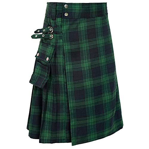Usthirit Scottish Mens Kilt Traditional Highland Tartan Utility Kilt (Z2386, L)