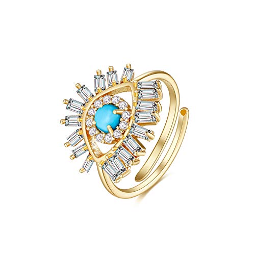 Obidos Evil Eye Rings for Women 14K Gold Plated Adjustable Statement Rings Dainty Eyeball Rings Evil Eye Stackable Rings Minimalist Protection Jewelry