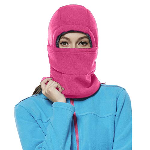 Achiou Winter Balaclava Fleece Hood Ski Mask for Women Kids, Thermal Face Cover Hat Cap Scarf for Cold Weather Rose