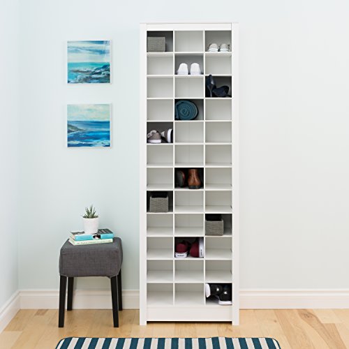 Prepac Elegant White Shoe Storage Cabinet, Space-Saving Solution with Cubbies for 36 Pairs, 13'D x 23.5' W x 72.5' H
