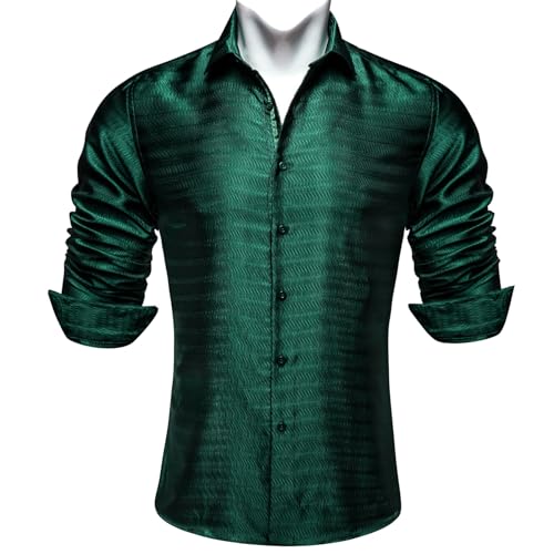 Barry.Wang Men Shirts Emerald Green Paisley Silk Dress Shirt Long Sleeve for Casual Business Party Woven Shirts St. Patrick's Day …