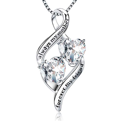 MUATOGIML Mothers Birthday Gifts 925 Sterling Silver Always My Mother Forever My Friend Love Heart Pendant Necklace,Mom Daughter Jewelry Gifts