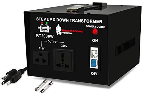 ROCKSTONE POWER 2000 Watt Voltage Converter Transformer - Heavy Duty Step Up/Down AC 110V/120V/220V/240V Power Converter - Circuit Breaker Protection – DC 5V USB Port - CE Certified [3-Year Warranty]