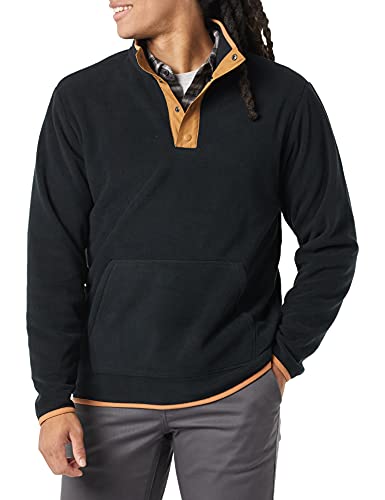 Amazon Essentials Men's Snap-Front Pullover Polar Fleece Jacket, Black Camel Color Block, X-Small