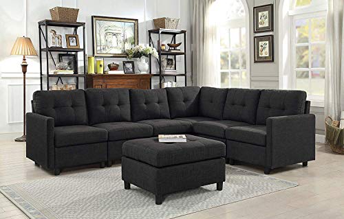DAZONE Modular Sectional Sofa, 7-Piece Sectional Sofa Couches for Living Room, 6 Seats L Shaped Corner Couch Sleeper Sofa Furniture Set, Reversible Sectional Couches for Small Spaces Charcoal