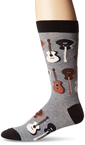 K. Bell Socks mens Musical Novelty Crew Casual Sock, Acoustic Guitars (Charcoal), Shoe Size 6-12 US