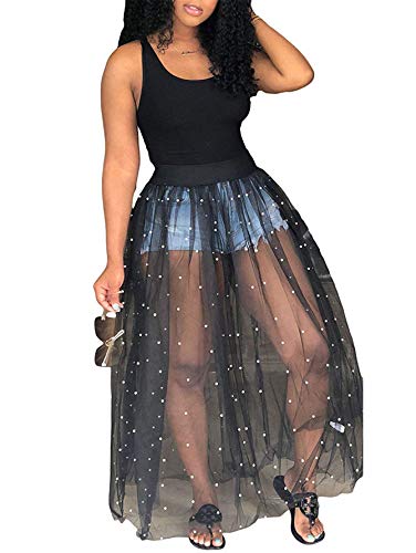 HOTGIRL Women's Maxi Dress Sheer Beach Cover Up Plus Size Casual Summer See Through Dresses for Women Sexy Clubwear Mesh Black XXL