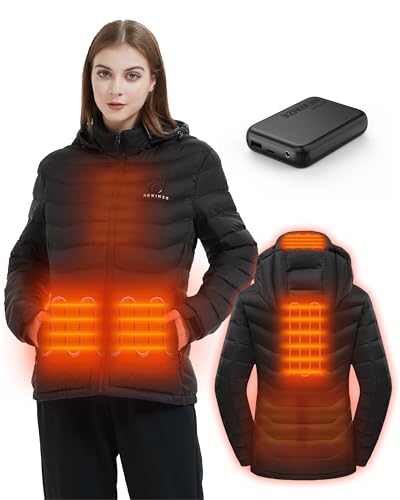 HEWINZE Women's Heated Jacket with Battery Pack 7.4V,Lightweight Puffer Jacket,Heating Coat for Women,Medium,Black