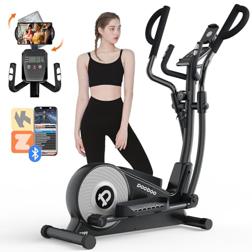 pooboo Elliptical Machine, Elliptical Machines for Home Use, Adjustable16-Level Resistance with Hyper-Quiet Magnetic Driving System, LCD Monitor & Rotatable Ipad Mount, 400LBS Weight Capacity