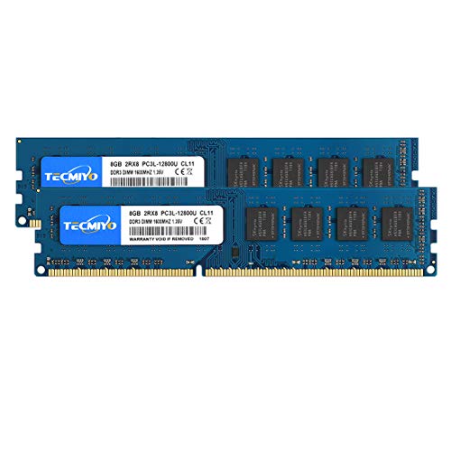 TECMIYO 16GB Kit (2x8GB) DDR3 / DDR3L 1600MHz UDIMM, PC3-12800 DIMM, PC3 / PC3L-12800U Non ECC Unbuffered 1.35V/1.5V CL11 2RX8 Dual Rank 240 Pin Desktop RAM Computer Memory Module
