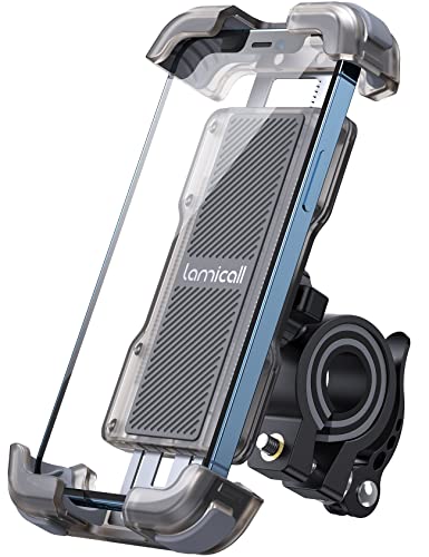 Lamicall Motorcycle Phone Mount, Bike Phone Holder - Adjustable Cell Phone Bike Holder, Bicycle Scooter Handlebar Phone Cradle Clip for iPhone 15 Pro Max/ 14, Galaxy S9, 4.7-6.8' Phone, Transparent