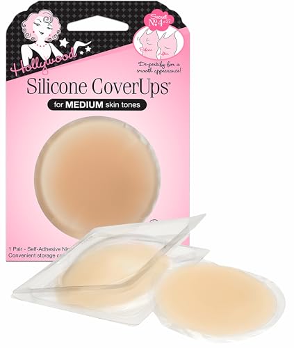 Hollywood Fashion Secrets Silicone Coverups, Hypoallergenic, Reusable, Washable, Gentle on Skin, Ultra Thin, Self Adhesive, Medium Shade, 1 Pack