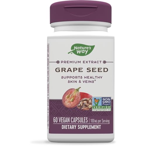 Nature's Way Premium Extract Grape Seed Standardized to 95% Polyphenols, 100 mg per serving, 60 VCaps