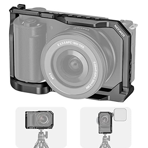 NEEWER ZV-E10 Camera Cage Compatible with Sony ZV-E10, Aluminum Video Cage Rig Stabilizer with Arca Type QR Plate, 1/4' Threads, Cold Shoe Mounts Compatible with SmallRig Top Handles Video Rigs, CA003