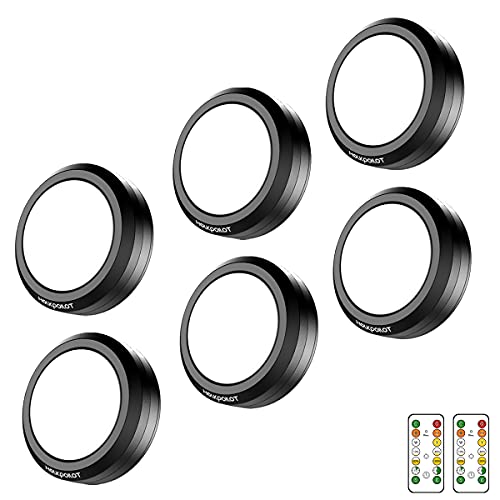 HOLKPOILOT Puck Lights with Remote Control, LED Under Cabinet/Under Counter Light Battery Operated, Closet Light Dimmable, Stick On Lights(6PACK)