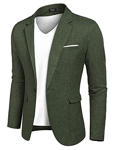 COOFANDY Green Blazers Men Slim Fit Linen Texture Suit Jackets Fashion Sport Coats Casual Business Blazer (Dark Green L)