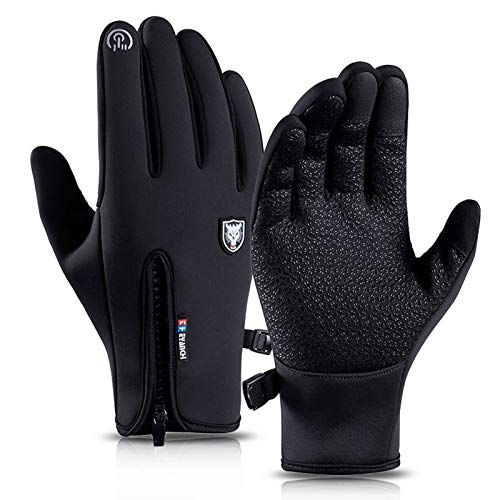 sxxkuxuan Winter Warm Gloves Men Women Cycling Wkiing Windproof Waterproof Pu Leather Touchscreen Cold Weather Driving Gloves(Black-l)