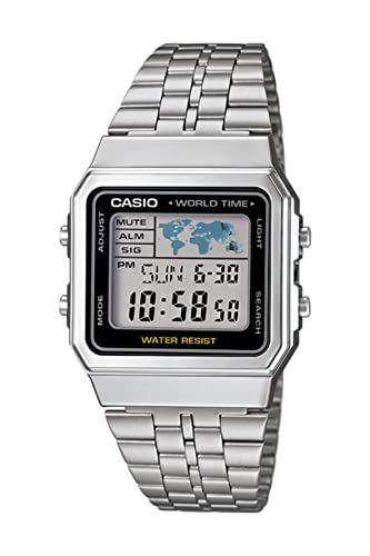 Casio Unisex Digital Watch with Stainless Steel Strap – A500WA-1D, LCD/Grey, Bracelet