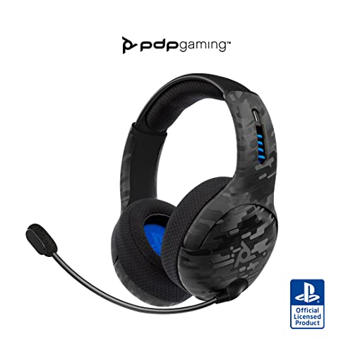 PDP LVL50 Wireless Power Stereo Gaming Headset with Noise Cancelling Microphone: Compatible with PS5/PS4/PS3 Console/PC Windows 10, Comfortable Lightweight Headphones, (Black Camo/Camouflage)
