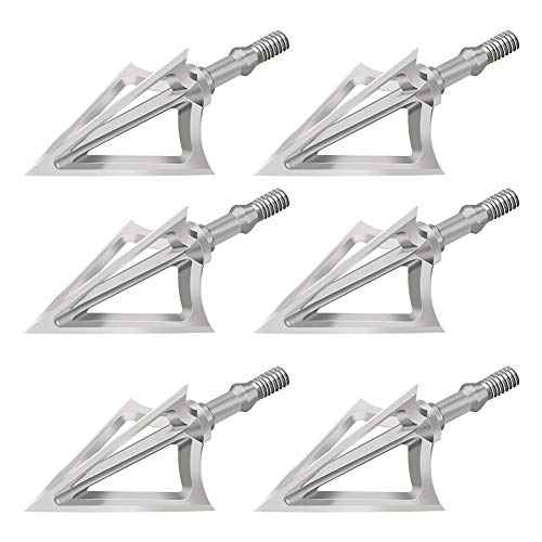Feyachi Hunting Broad Heads 100 Grain Stainless Steel Fixed Blade Broadhead Arrow Tips Archery Arrowhead for Crossbow and Compound Bow, Pack of 6