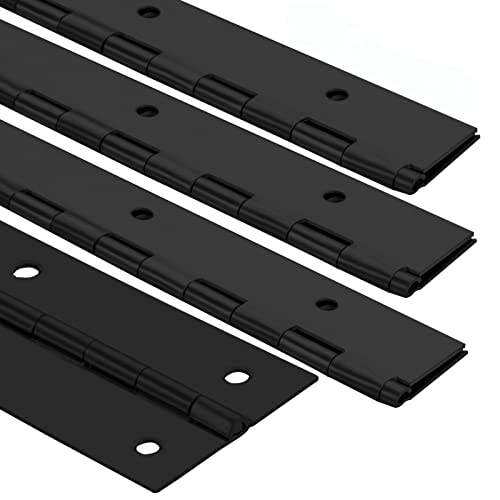 4Pack Heavy Duty Piano Hinge, 2' Open Width x 16' Continuous & Piano Hinges, 0.06” Thick Stainless Steel Piano Hinge with Holes, Black Stainless Furniture Hinges for Cabinet Door Cases Woodworking