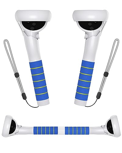Amavasion 2 in 1 Long Arms & Handle Attachments Compatible with Meta/Oculus Quest 2 Hand Controllers,Extension Grips Compatible with Gorilla Tag/Beat Saber/Golf/More VR Games-Blue/Blue
