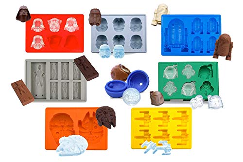 Set of 8 Star Wars Silicone Ice Trays/Chocolate Molds: Stormtrooper, Darth Vader, X-Wing Fighter, Millennium Falcon, R2-D2, Han Solo, Boba Fett, and Death Star