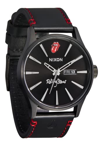 NIXON x Rolling Stones Sentry Leather A1354 - Silver/Black - 100m Water Resistant Men's Analog Classic Watch (42mm Watch Face, 23mm Leather Band)