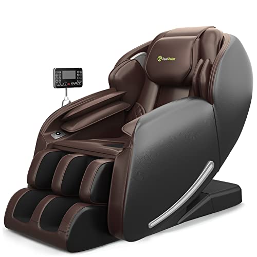 Real Relax Massage Chair, Full Body Zero Gravity SL-Track Shiatsu Massage Recliner Chair with Heat Body Scan Bluetooth Foot Roller APP Control, Favor-06 Brown