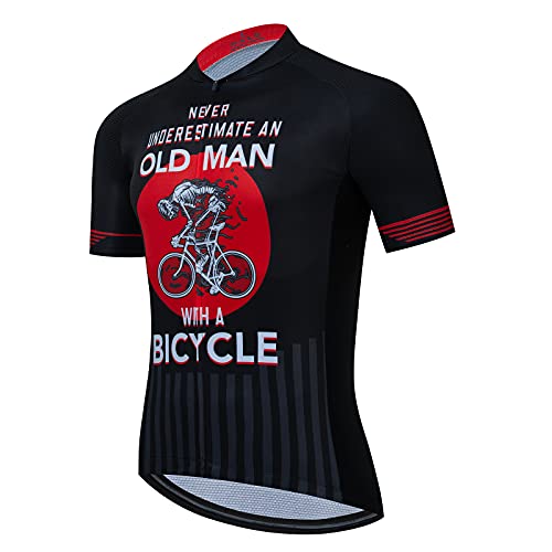 Never Underestimate An Old Man with A Bicycle Cycling Jersey Bike Uniform Summer (black,L)