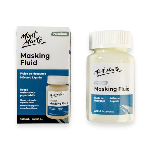 Mont Marte Masking Fluid Premium 120ml (4.06 US fl.oz), Masking Fluid for Watercolor Painting, Keeps Areas Free of Color And Edges Crisp, Resists Watercolor, Ink and Pouring Paint