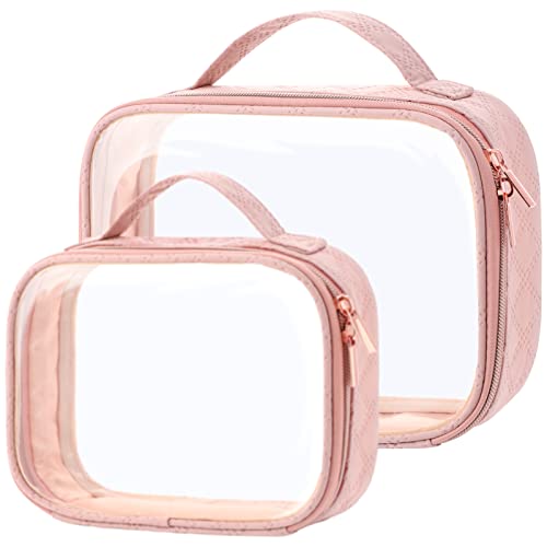 PACKISM TSA Approved Toiletry Bag - Clear Makeup Bags with Handle Large Opening, Clear Toiletry Bags for Traveling Travel Essentials, Clear Travel Bags for Toiletries Rose Pink