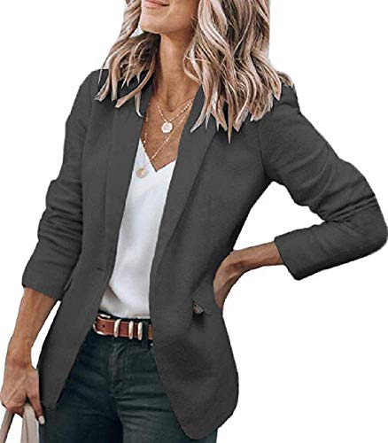 Cicy Bell Womens Casual Blazers Open Front Long Sleeve Work Office Jackets Blazer(Black&Grey,Medium)