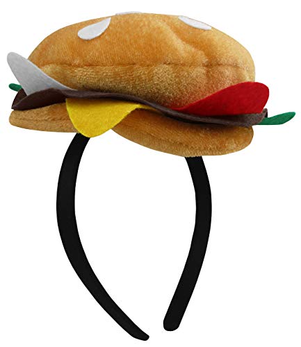 Nicky Bigs Novelties Unisex Adult Mini Hamburger Headband Costume Accessory - Cheeseburger Hat, Multi-Color, One Size